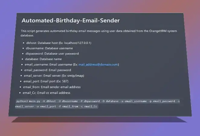 <Automated Birthday Email Sender>^(){https://github.com/HasithaSuneth/Automated-Birthday-Email-Sender}
